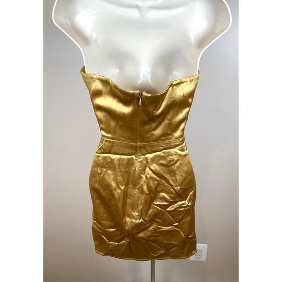 SAU LEE Hester Strapless Ruched Ecru Olive Satin Mini Dress Size 2 - Picture 9 of 11